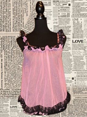 Sheer Pink Lace-Trim Chemise
